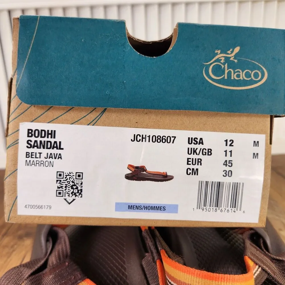 Chaco Bodhi Belt Java Sandals Men's 12 Orange Brown Toe Loop Strappy Beach Shoes